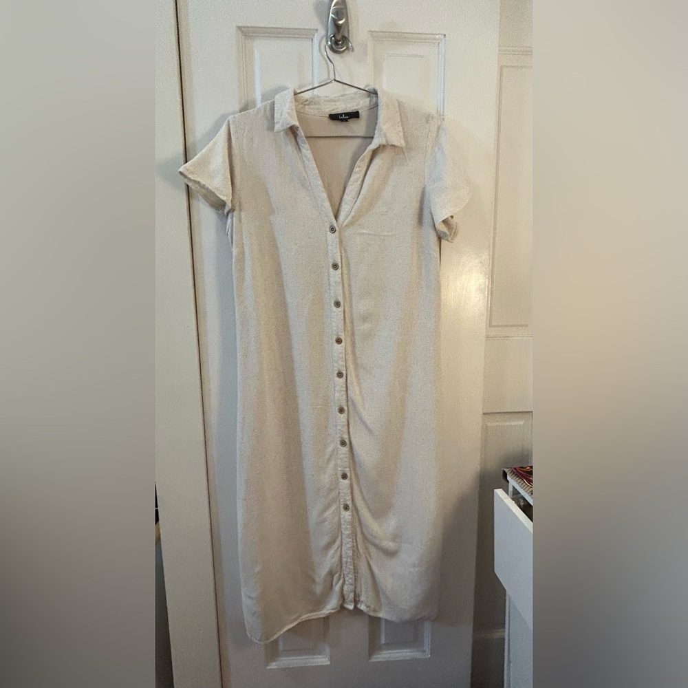 Linen Button-Down Cream Dress